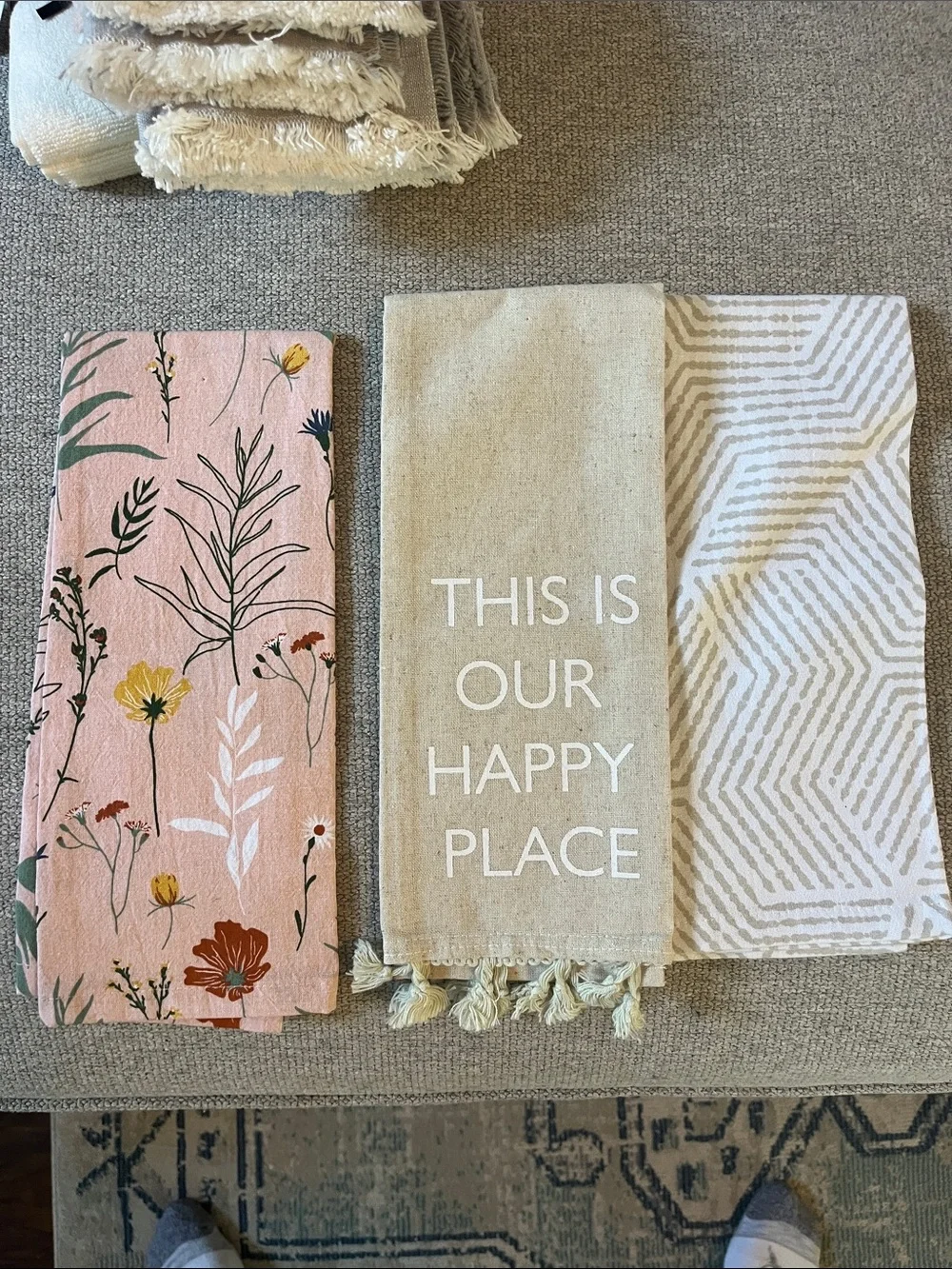 Happy Place Beige and Pink Decorative Hand Towels - Home Bath